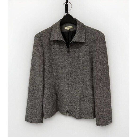 Lynn Adler Gray Tweed Zip Front Jacket Blazer Career Office Coat - Picture 2 of 9